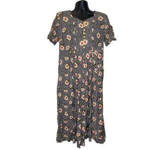 Sarin Polka Dot & Floral Print Vintage Dress (Size:M, Color:Black/White/Multi)